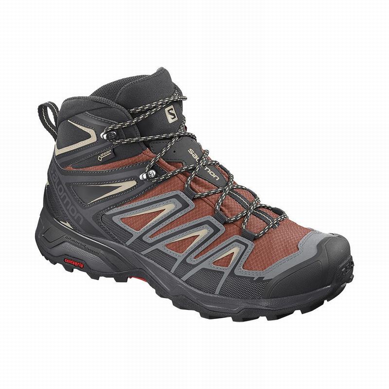 Botas De Montaña Salomon Hombre Rojas Oscuro / Negras - Salomon Argentina X ULTRA 3 MID GORE-TEX ,25